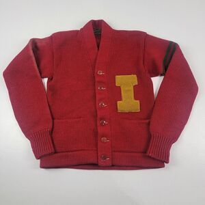 Vintage 50s 60s Wool Trojan Red Cardigan Sweater Made In Bay City, Michigan Sz M